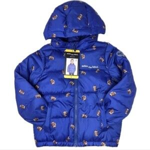 Miles The Label Boys Hooded Puffer Jacket Football Print Blue Size 5